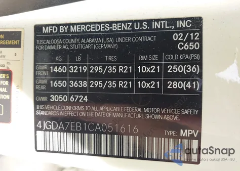 2012 Mercedes-Benz Ml 63 Amg 4Matic z USA, uszkodzony, nr VIN 4JGDA7EB1CA051616